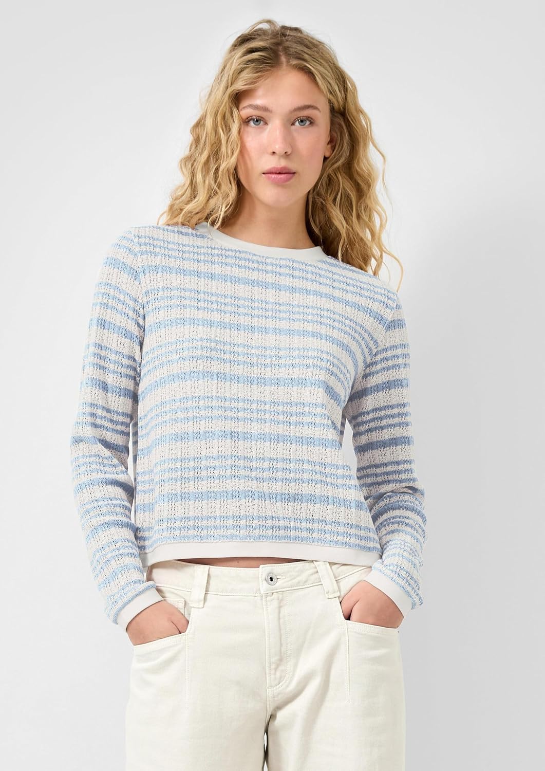 QS Damen Longsleeve mit Ajourmuster T-Shirt Langarm mit Ajourmuster XS 51g0_hellblau, XS 51g0_hellbl