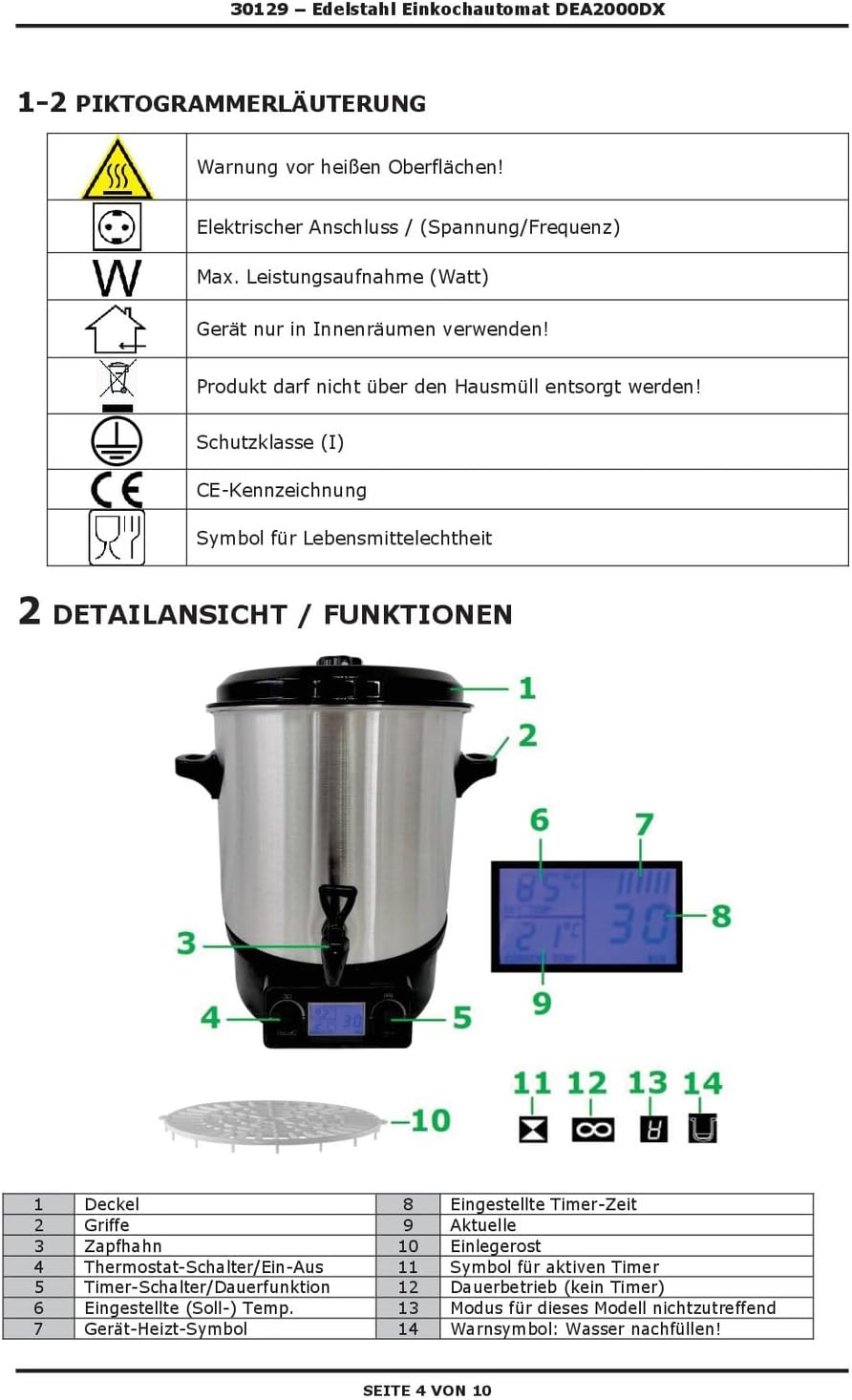 DEMA Edelstahl Einkochtopf DEA2000DX – Einkochautomat, Einkocher, 2000W, 27L, 30–100°C, robust & lan