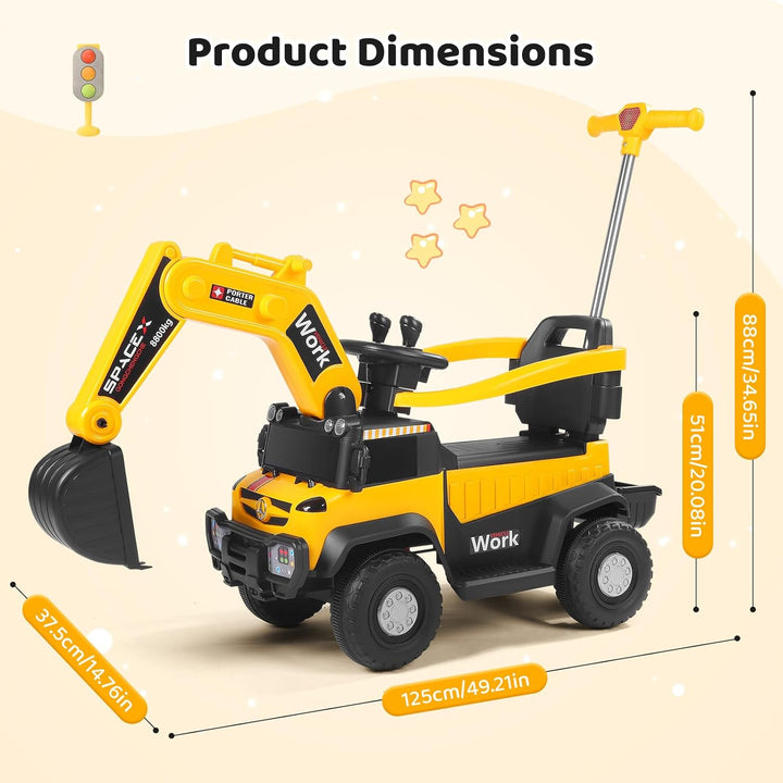 12V Kinder Sitzbagger mit 360 ° drehbarer und Verstellbarer Schaufel, Kinderbagger mit Stauraum unte