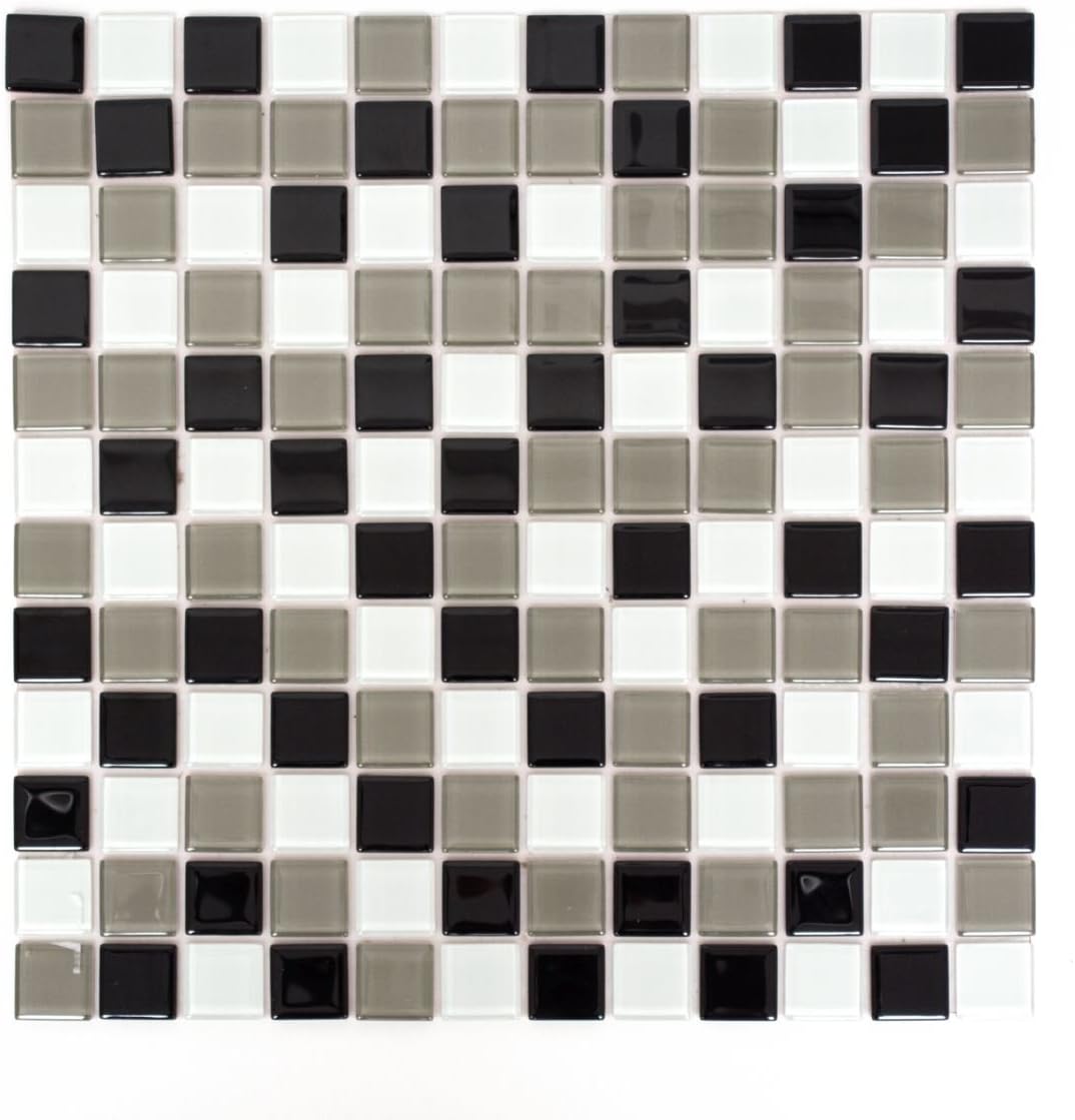 Mosaik Fliesen Mosaikfliesen Glasmosaik Kachel schwarz grau weiss glänzend Küchenfliese WC Fliesensp