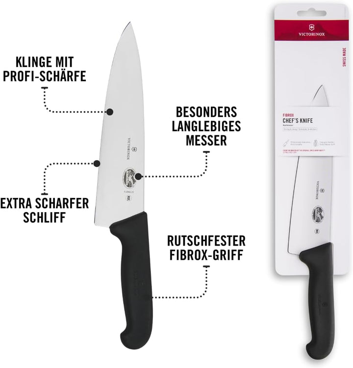 Victorinox Fibrox Kochmesser, Breites Universalmesser für Fleisch, Fisch, Gemüse und Kräuter, 20 cm,