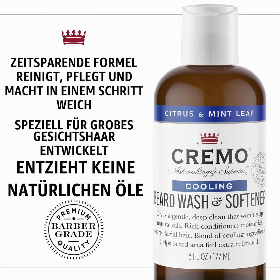 CREMO - Beard Wash &amp; Softener For Men | Cooling Citrus &amp; Mint Leaf | 177ml, Beard Wash