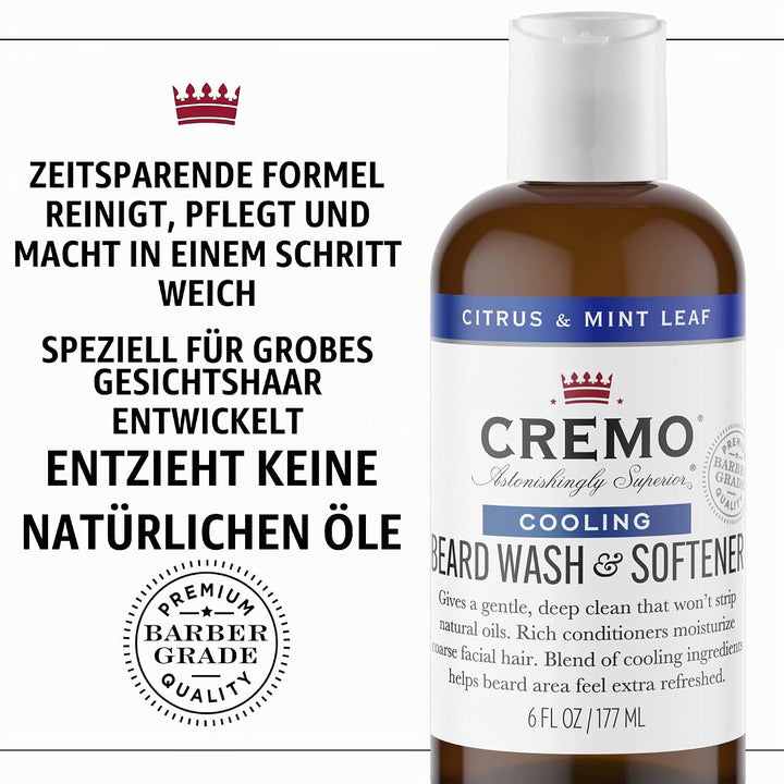 CREMO - Beard Wash &amp; Softener For Men | Cooling Citrus &amp; Mint Leaf | 177ml, Beard Wash