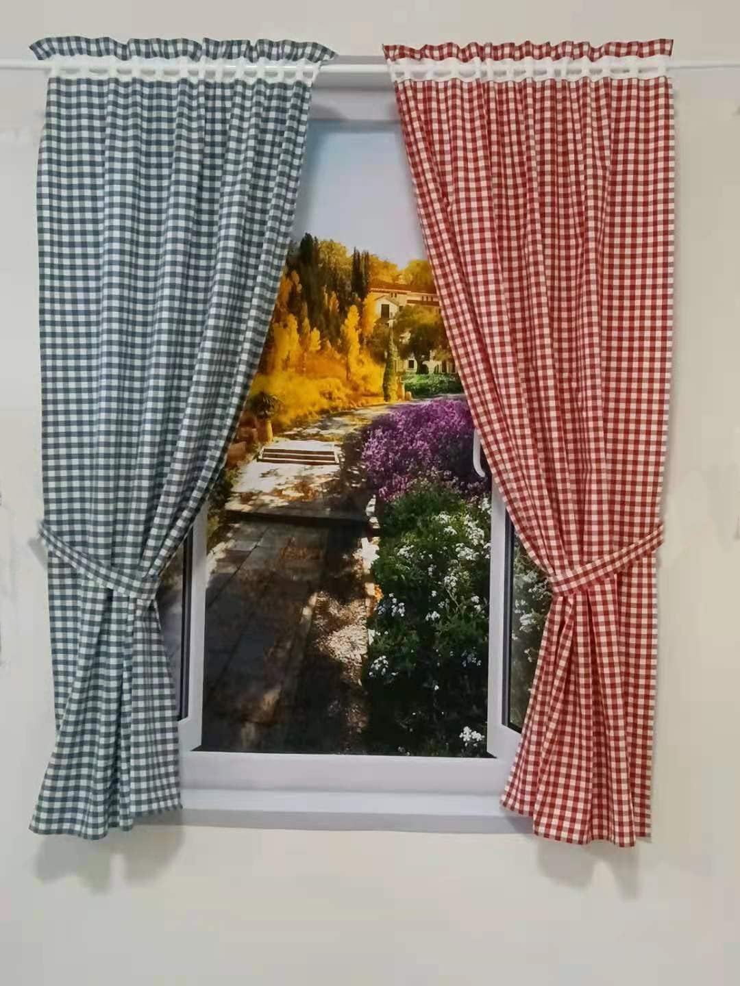 Yaland Vorhänge mit Karo-Muster Landhausstil Gardinen Karo-grösse 1x1cm Wohnzimmer Gardinenschals mi