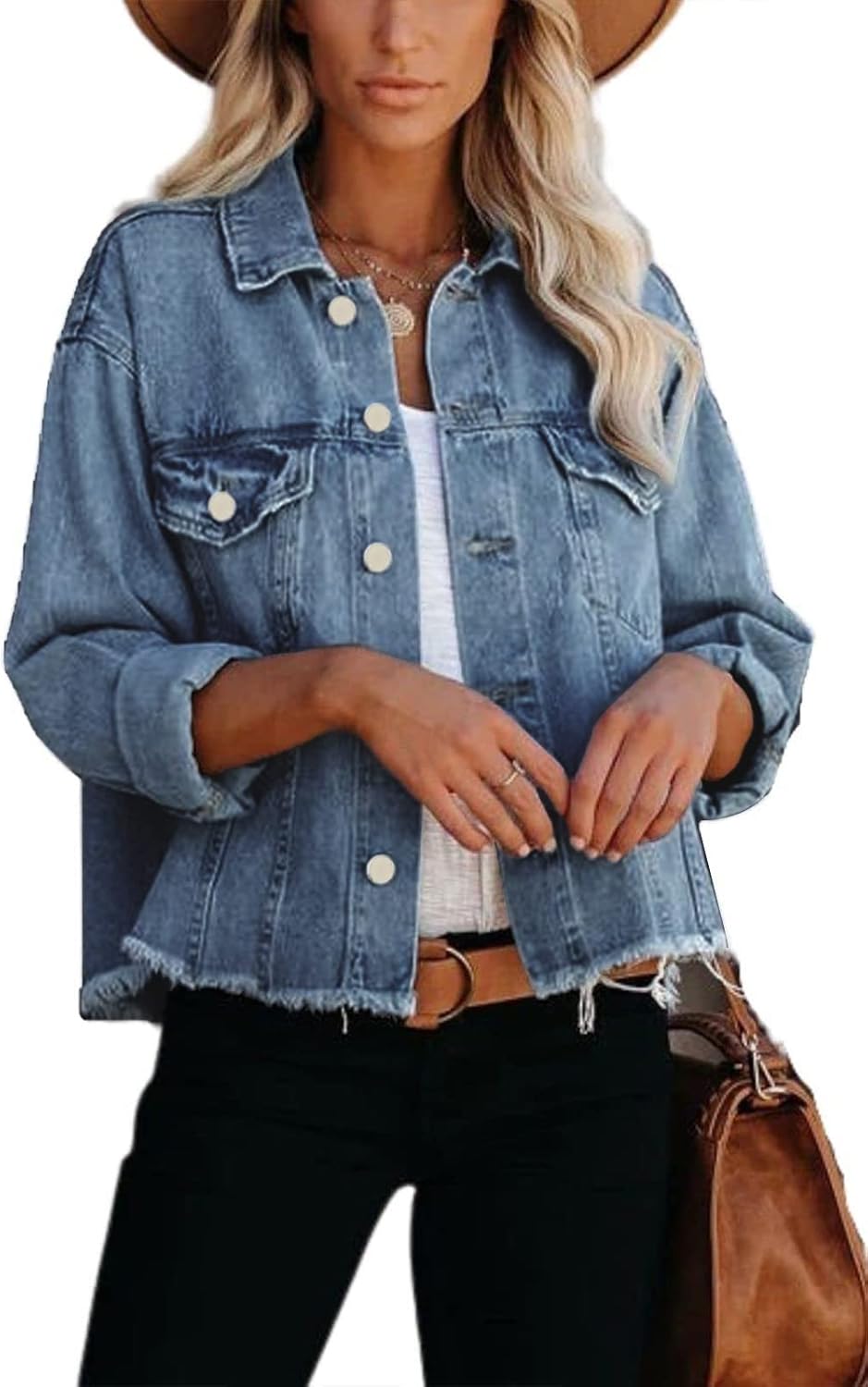 JayscreateEU Female Jeansjacke Kurze jacke Denim Jean Mantel Outwear Lange Ärmel Damen Jeansjacke mi
