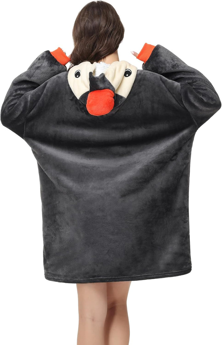 LATH.PIN Panda Übergrosse Decken-Hoodie Flanell mit Kapuze Pulloverdecke Sweatshirt Unisex Kapuzenpu