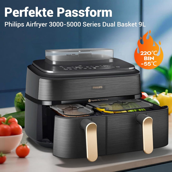 2 Stück Spritzschutz Zubehör für Philips Dual Basket Airfryer 3000-5000 serie 9L(3L/6L), Silikon Hei