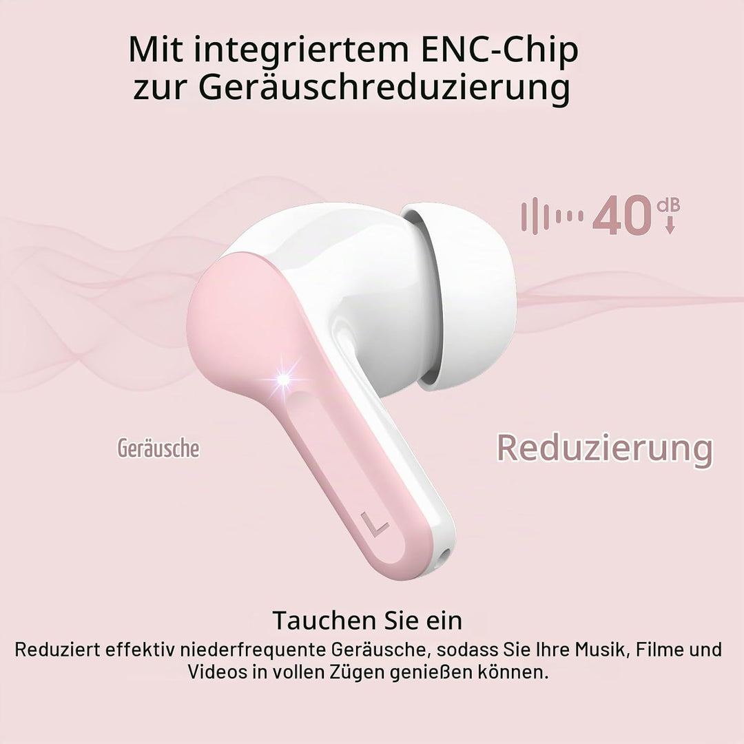Bluetooth Kopfhörer, Kopfhörer Kabellos Bluetooth 5.4 In Ear, 4 ENC Noise Cancelling Mic Ohrhörer, H