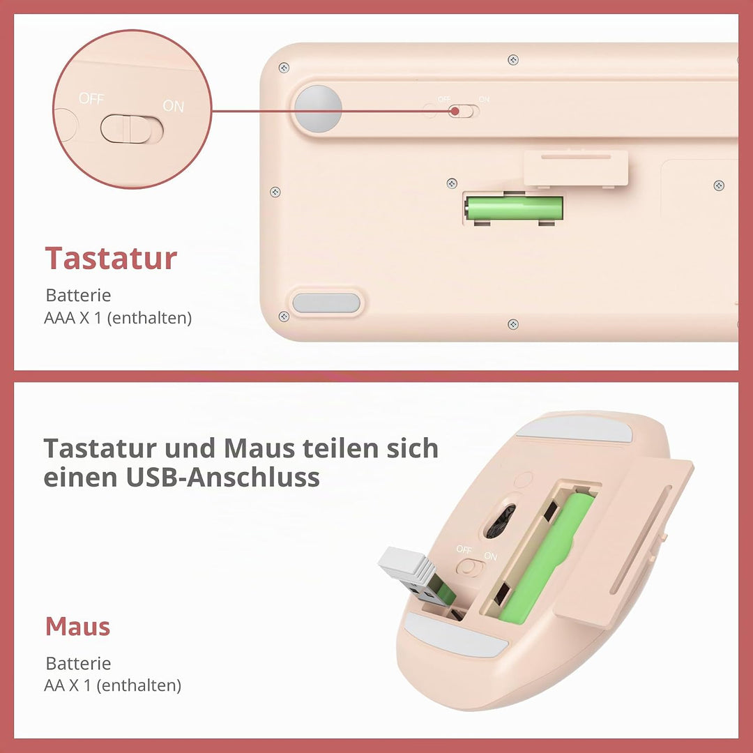 SOLIDEE Buntes kabellose Tastatur und Maus-Kombination,2.4GHz Retro Schreibmaschine Tastatur,104 Tas