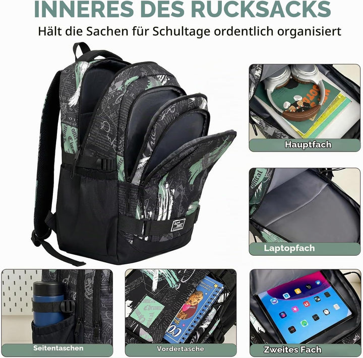 Amythe Schulrucksack Jungen Teenager, Rucksack Schule Gymnasium Oberstufe Schulranzen mit Trolley-Gu