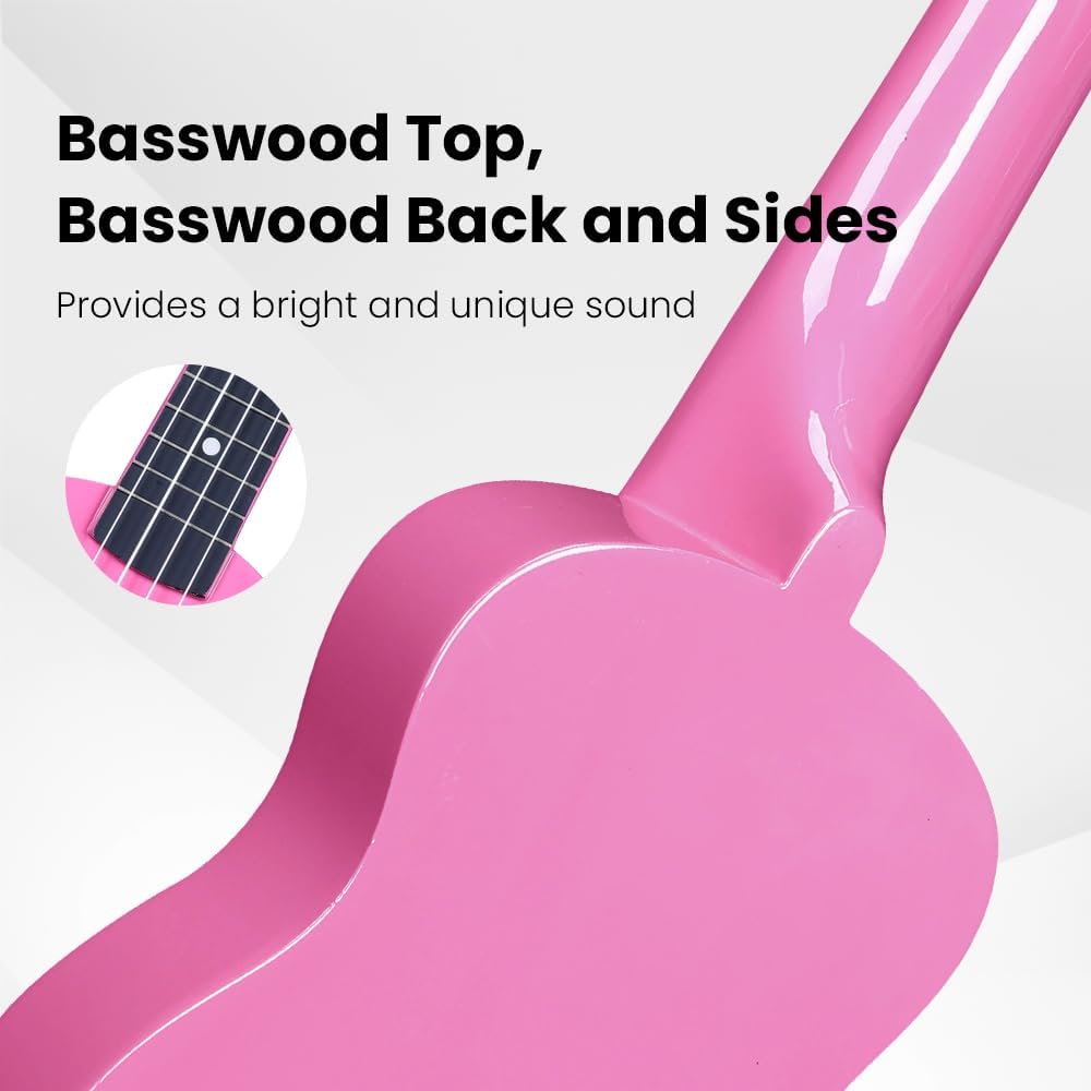 Winzz Sopran Ukulele Starter Kit für Anfänger mit Tasche, Clip-On Tuner, Zusätzlichen Saiten, Gurt,