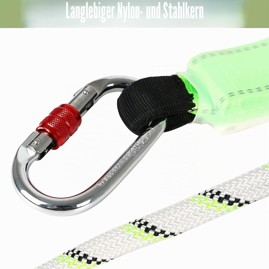 MENAYODA Safety Auffanggerät Mitlaufend auf 12mm Kernmantelseil 10m mit Bandfalldämpfer, PSA, Höhens