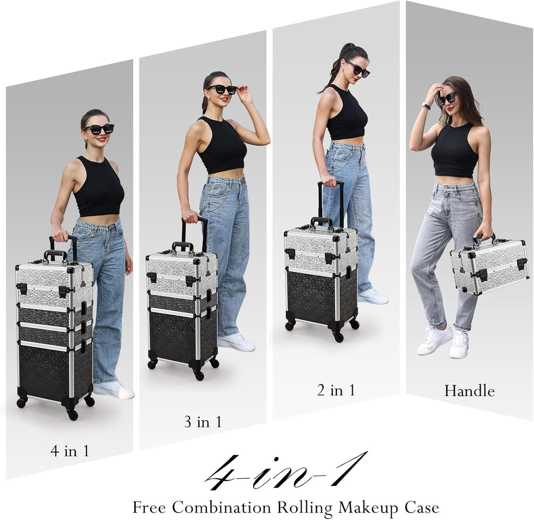 Kosmetik Trolley 4 in 1 Kosmetikkoffer Trolley Make up Koffer Gross Friseurkoffer mit Rollen Schmink