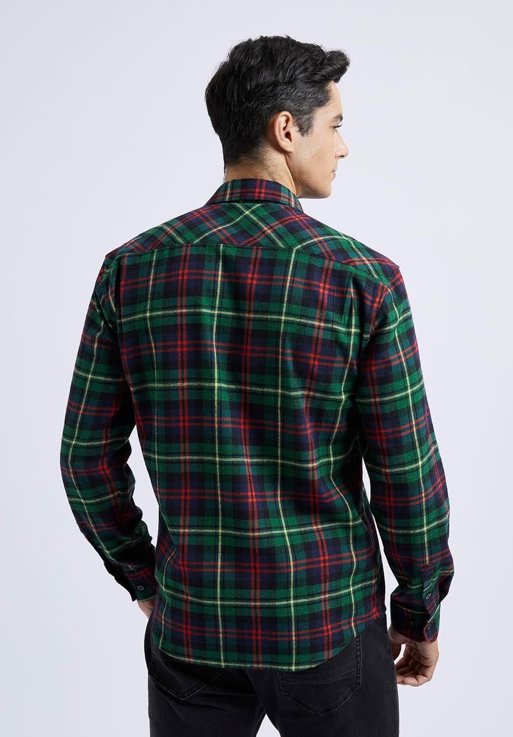 HISDERN Herren Hemd Checked Flanell Shirt, Herren Langarm Oberteil für Männer mit Brusttaschen, Butt