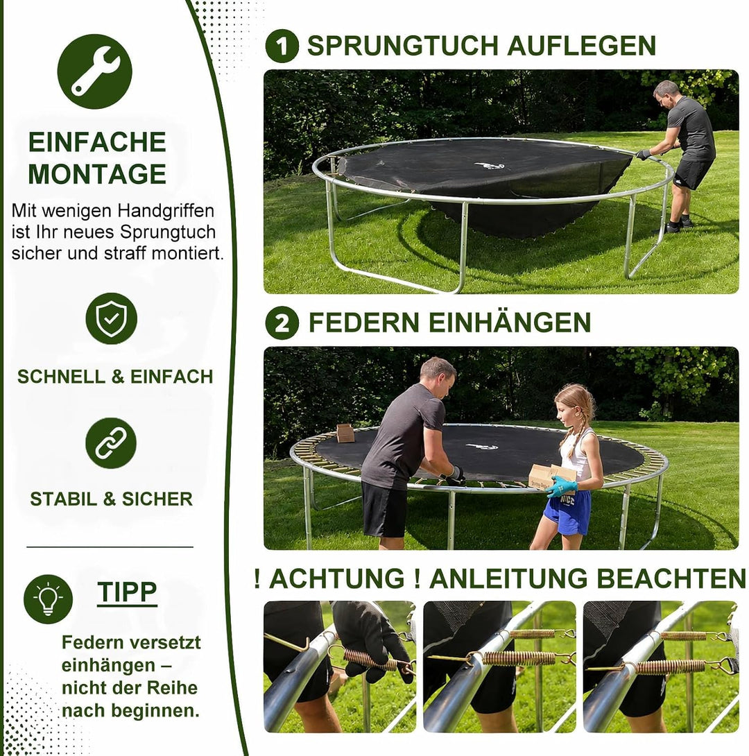 Baunsal® Trampolin Sprungtuch Ø 183 185 244 250 275 277 300 305 366 370 335 337 396 400 427 430 457