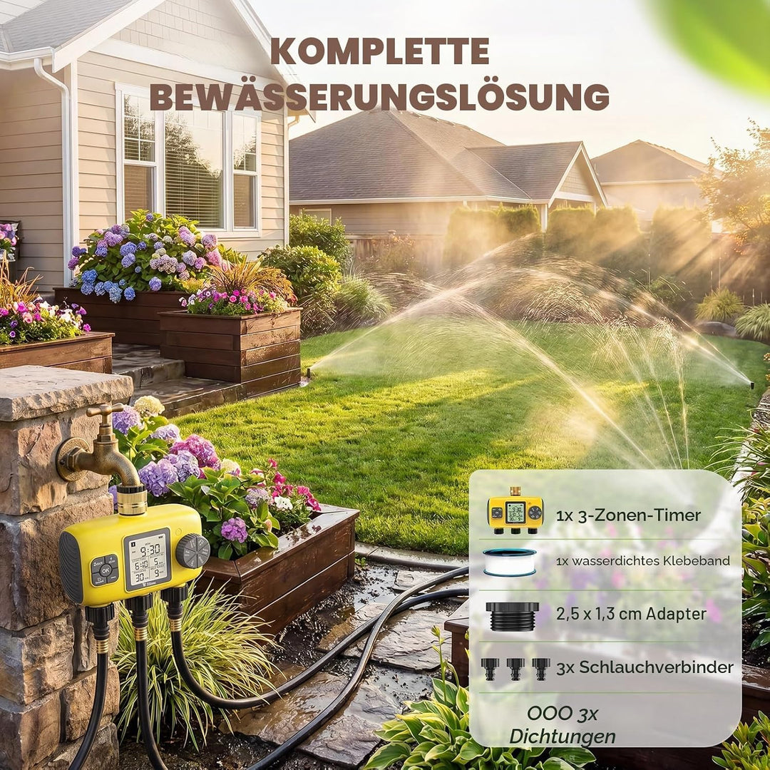 Bewässerungscomputer mit 3 Ausgängen, Automatische Bewässerung Bewässerungszeitschaltuhr für Gärten