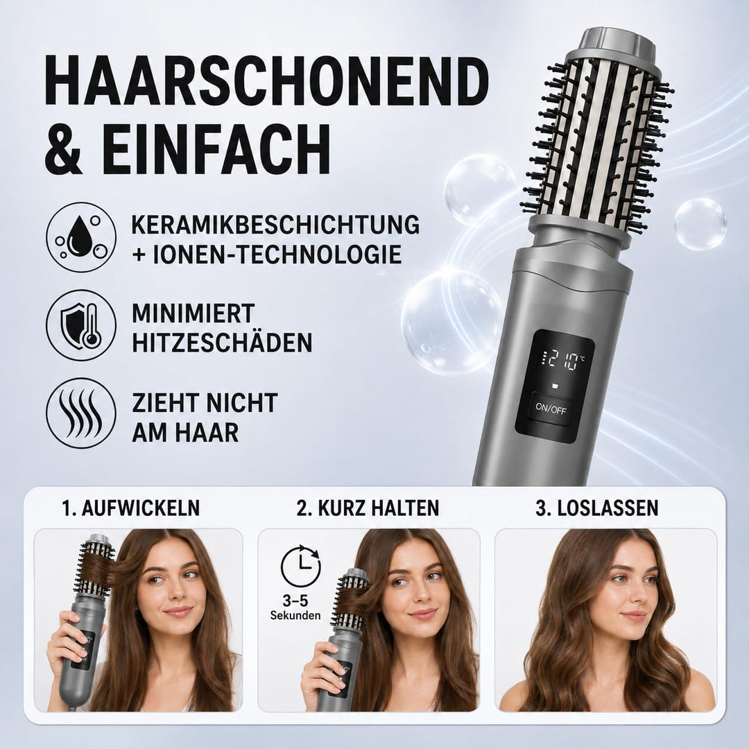 Thermobürste, Wiederaufladbar Lonische Lockenbürste für definierte Locken & Wellen, 3 Temperaturstuf