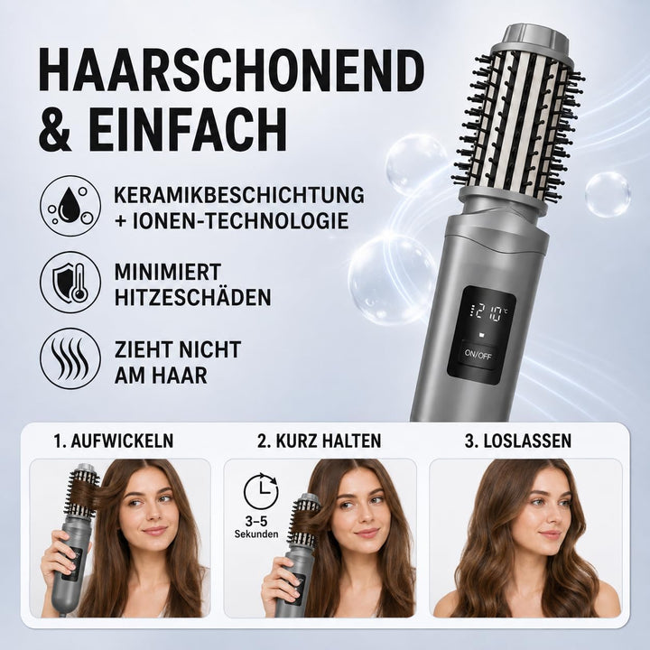 Thermobürste, Wiederaufladbar Lonische Lockenbürste für definierte Locken & Wellen, 3 Temperaturstuf