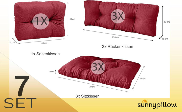 sunnypillow Palettenkissen für Palettenmöbel - 7er Set - Palettenauflage 120 x 80 für Palettensofa -