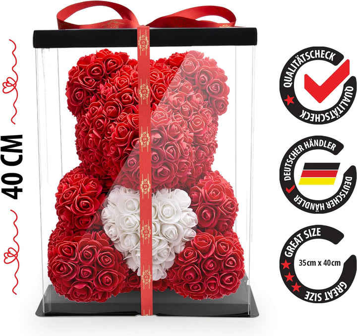 Rosen Bär Blumenbär mit Geschenkbox, Geburtstagsgeschenk für Frauen, Geschenk für Freundin zum Gebur