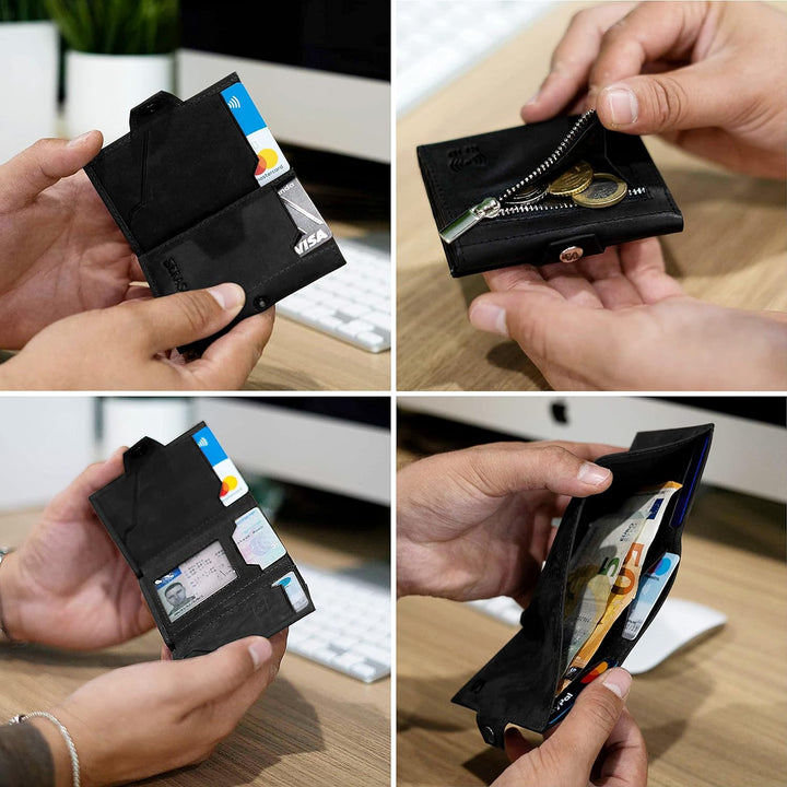 SERASAR | Leder Geldbörse Herren [Genius] mit RFID Schutz | Schwarz | Echtleder | Schein- und Münzfa