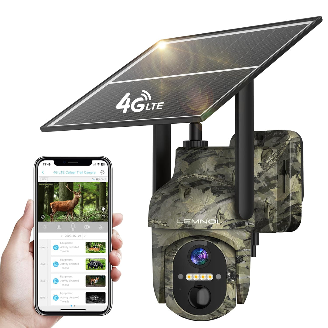 Lemnoi 4G LTE Solar Wildkamera mit Bewegungsmelder, Akku Wildkamera mit SIM Karte Preinstalliert und