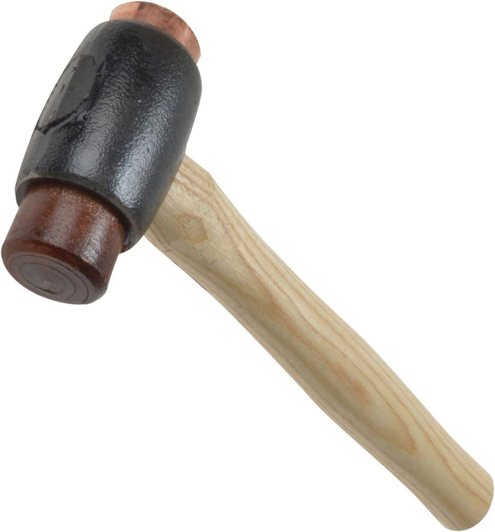 Thor 208 Doppelseitiger Hammer aus Kupfer, Rohleder, Grösse A, (braun, schwarz) 400g, 25mm Holzstiel