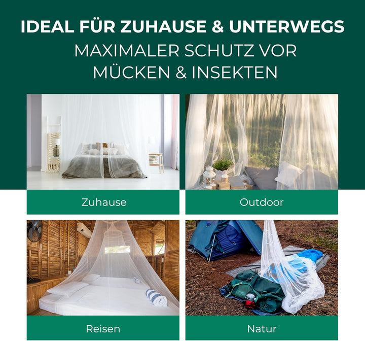 Silberkraft Premium Moskitonetz mit Haken inklusive Dübel, XXL für Doppelbett, Betthimmel mit Reissv