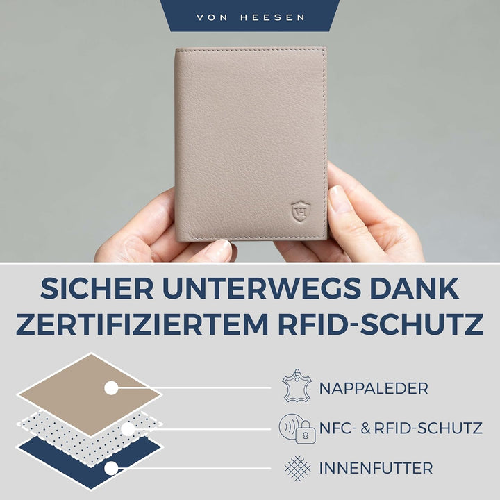 VON HEESEN Leder Geldbörse Herren mit Münzfach & RFID Schutz I Echtleder Geldbeutel für Männer & Dam