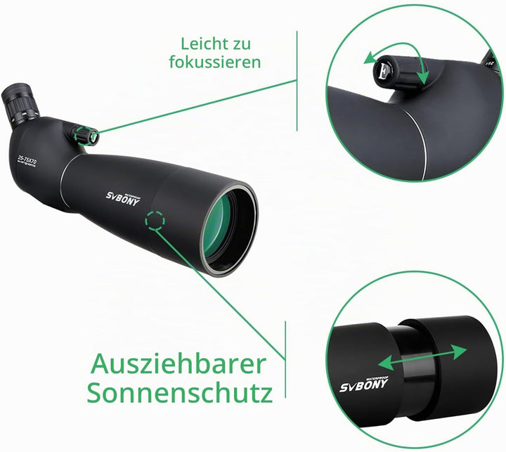 Svbony SV28 Spektiv, 25-75x70 Spektiv mit Stativ, HD BAK4 Prisma FMC Objektiv Spektiv mit Telefonada