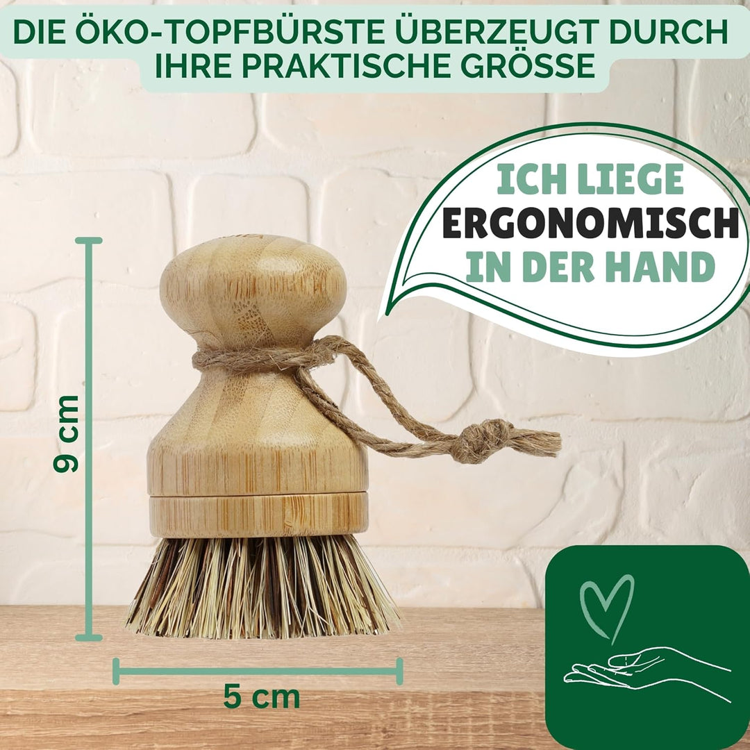 PROTEA Topfbürste mit Ersatzköpfen (3er Set) - nachhaltige Spülbürste für Töpfe - Reinigungsbürste f