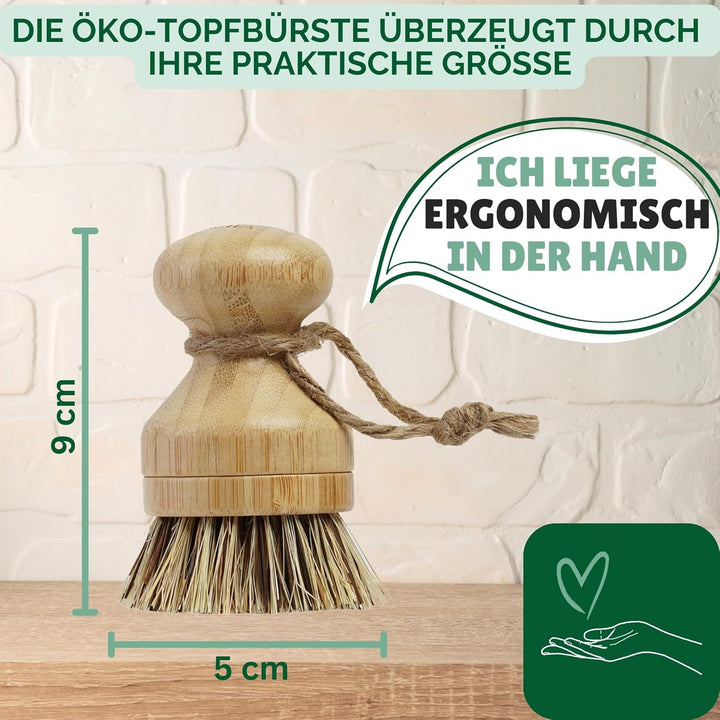 PROTEA Topfbürste mit Ersatzköpfen (3er Set) - nachhaltige Spülbürste für Töpfe - Reinigungsbürste f