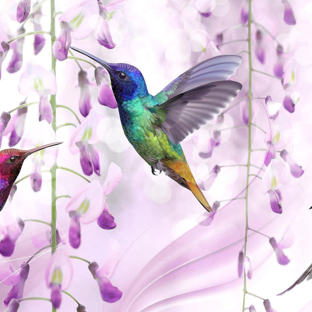Runa Art Wandbilder Blumen Vogel Bild XXL Wohnzimmer Schlafzimmer Rosa Kolibri Abstrakt 120 x 80 cm