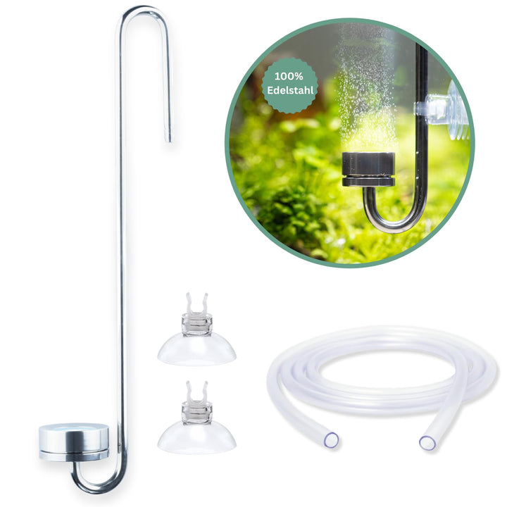 Q-Grow CO2 Diffusor Aquarium aus Edelstahl, mit wechselbarer Keramikscheibe, inkl. 2m Schlauch - 50c