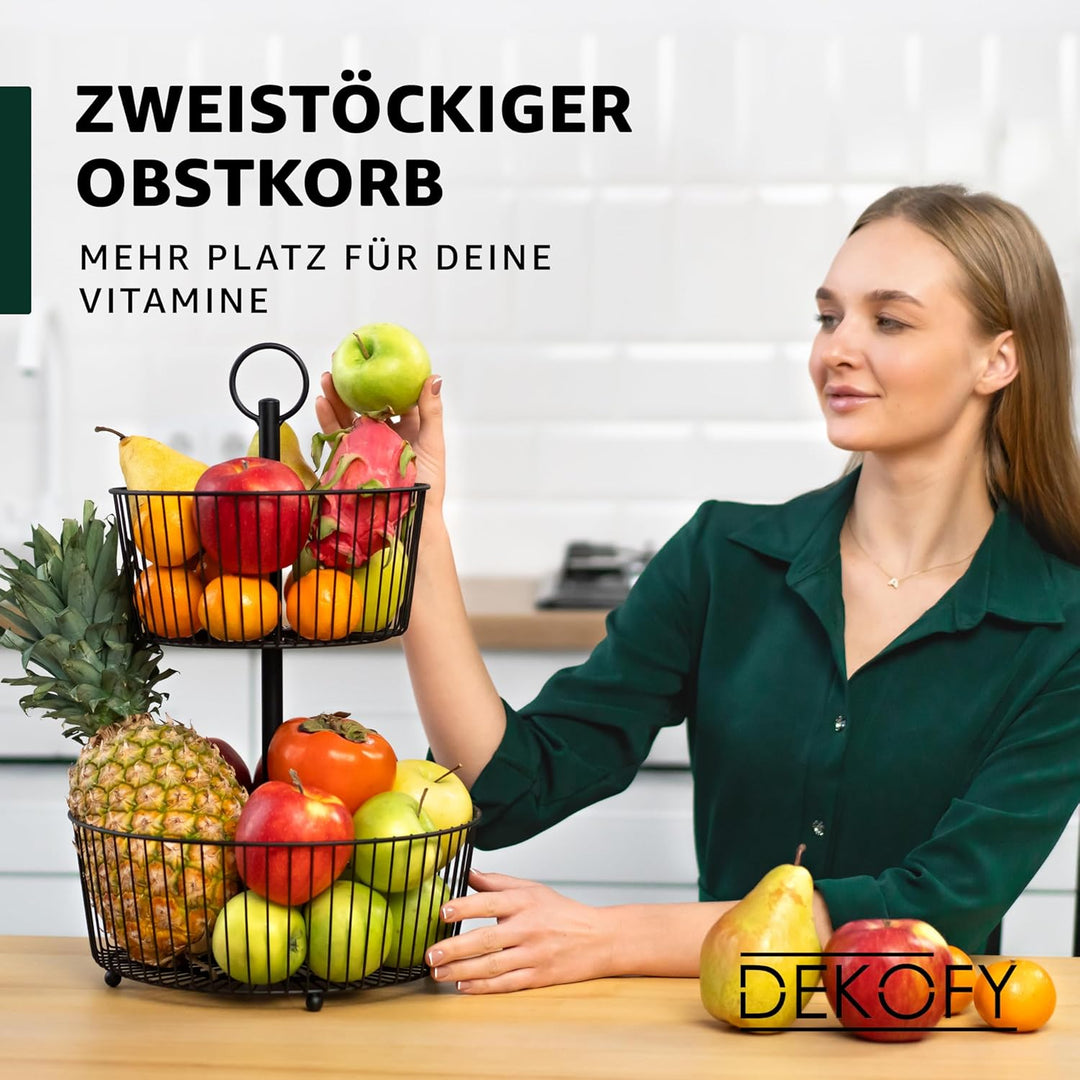 DEKOFY® Obst Etagere Schwarz - Obstkorb in zeitlosem Design - Obstschale Schwarz - Obstkorb Etagere