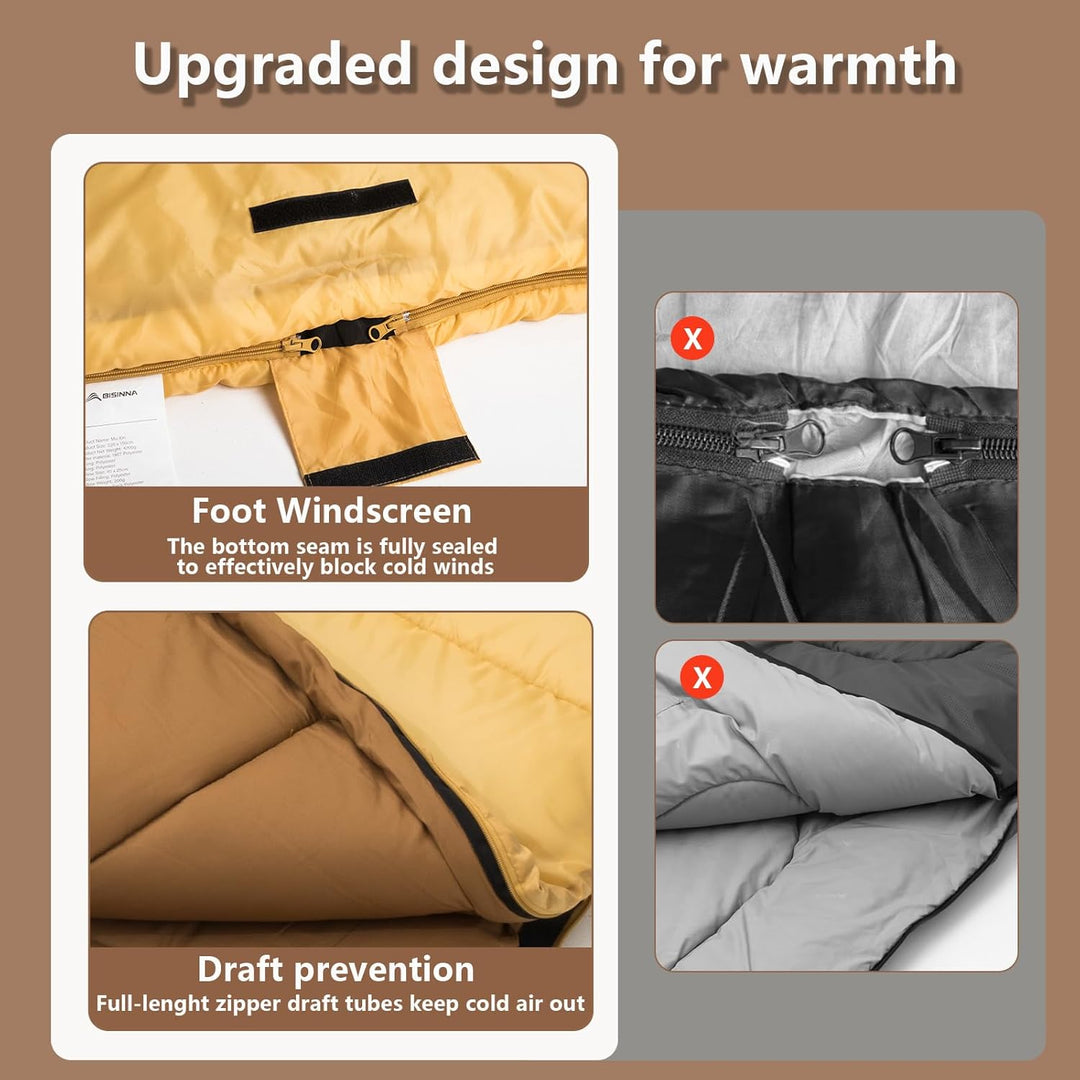 BISINNA Winter Doppelschlafsack für Erwachsene 2 Personen | Outdoor Warmer Schlafsack 3 Jahreszeiten