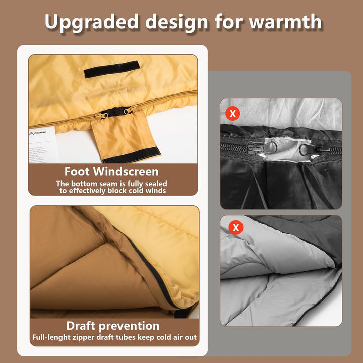 BISINNA Winter Doppelschlafsack für Erwachsene 2 Personen | Outdoor Warmer Schlafsack 3 Jahreszeiten