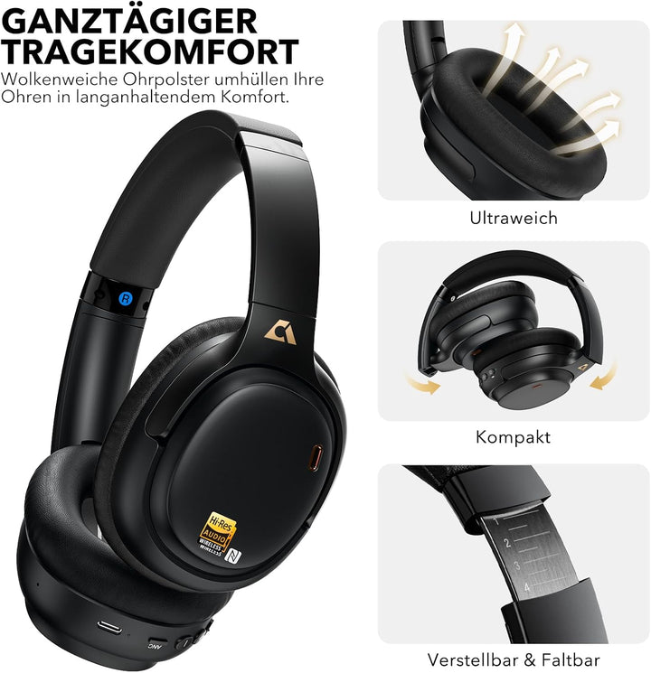 1Mii AI E700 Kabellose Bluetooth Over-Ear-Kopfhörer mit Active Noise Cancelling, Hi-Res Audio LDAC/a