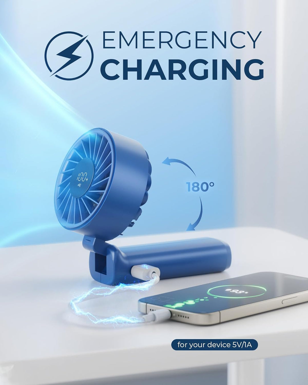 Peiyuu Handventilator, Tragbarer Mini Ventilator mit 4000 mAh, LED-Display Handventilator mit 6 Gesc