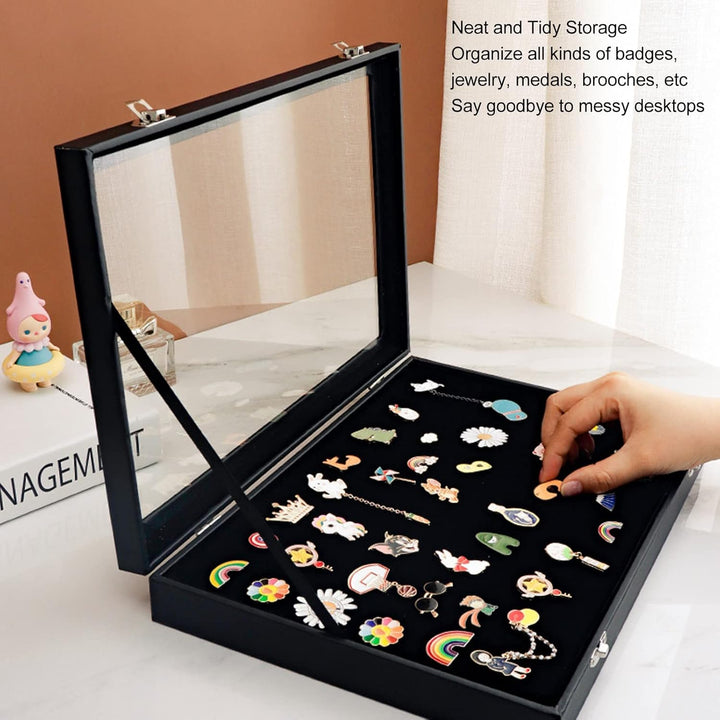 Cryfokt Pin Vitrine, Medaillen-Sammlungsdisplay mit Verschlussschnalle, Transparenter Glasdeckel Vol