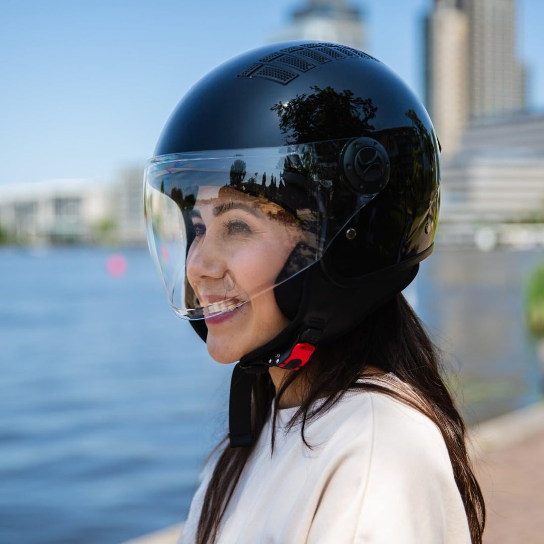 VINZ Como Jethelm mit Visier ECE 22.06 Zertifiziert | Roller Helm Mopedhelm Für Motoroller &amp; Vespa |