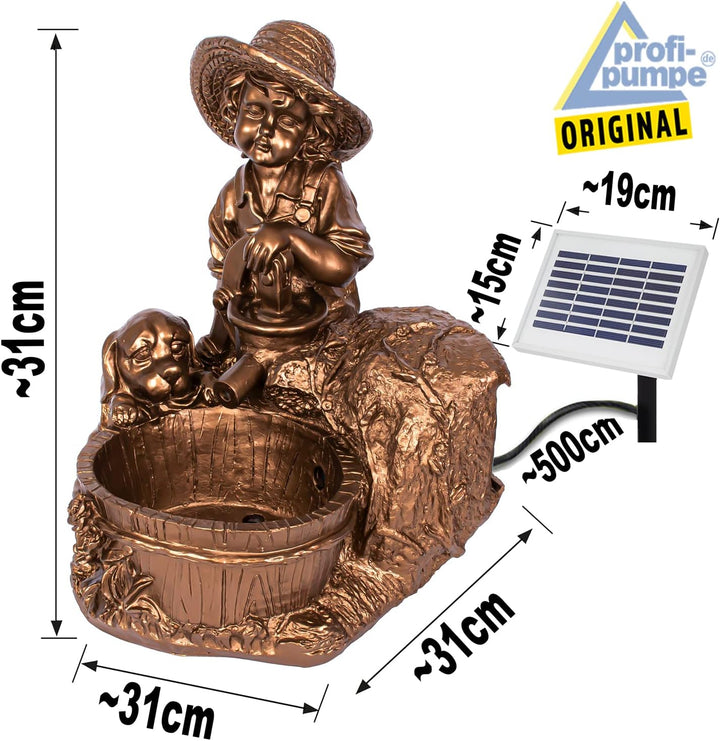 Garten BRUNNEN SOLAR TEICHPUMPE SOLAR SPRINGBRUNNEN GARTENBRUNNEN SOLAR WASSERSPIEL KNABE mit Hund a