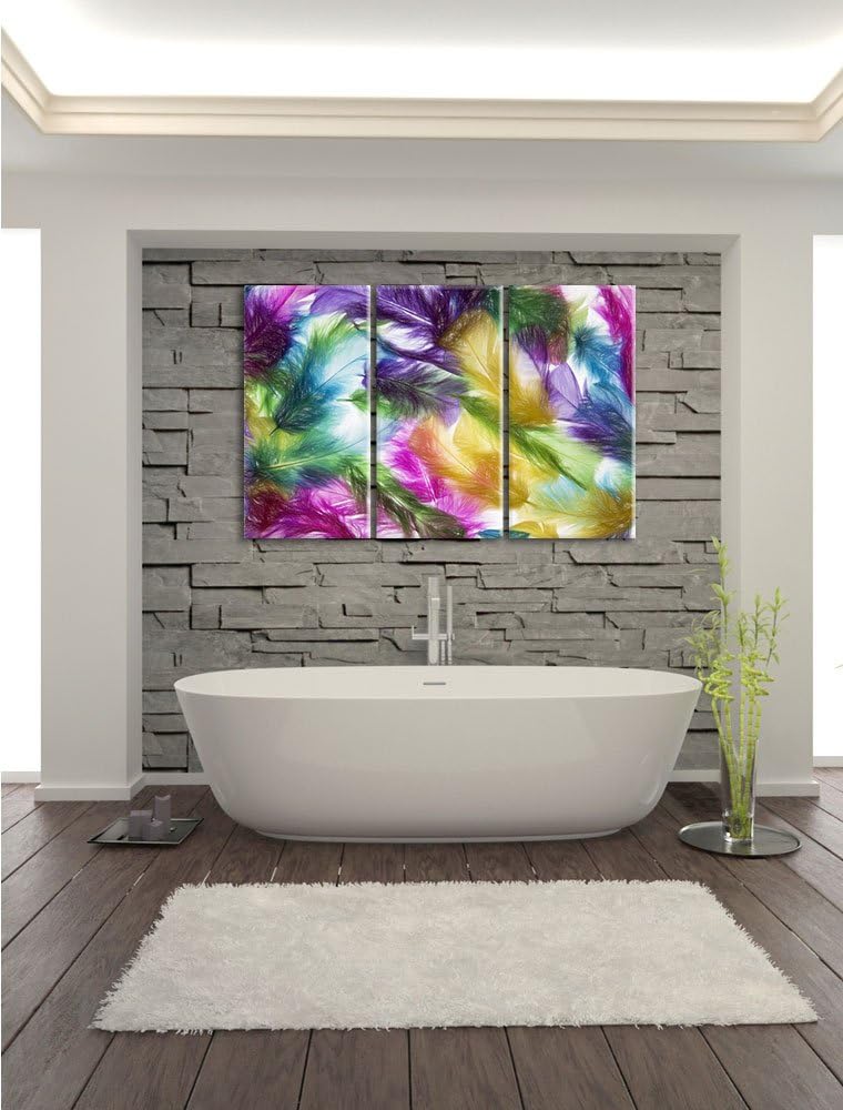Pixxprint Anordnung von Federn als Leinwandbild/Grösse: 3 Teilig (120x80) cm/Wandbild/Kunstdruck/fer