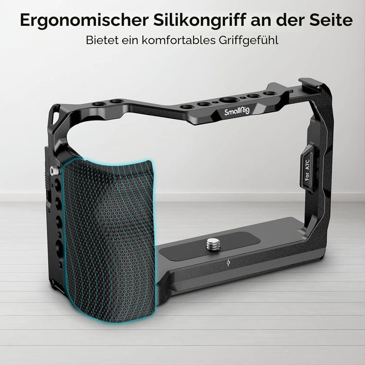 SMALLRIG Full Cage für Sony A7C, Käfig mit Silikon Griff und Cold Shoe Mount - 3212B