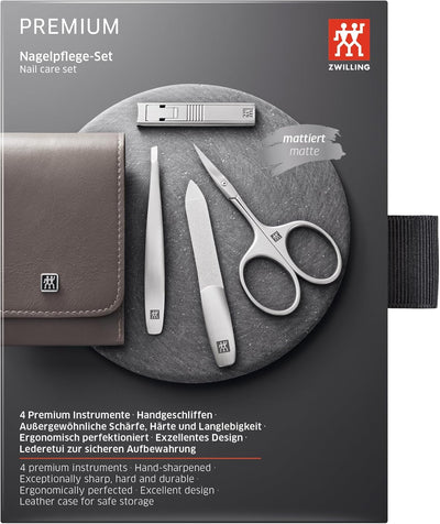 ZWILLING Maniküreset 4-teilig Nagelpflegeset aus Rindleder mit Reissverschluss, Premium, Taupe, 4-Te