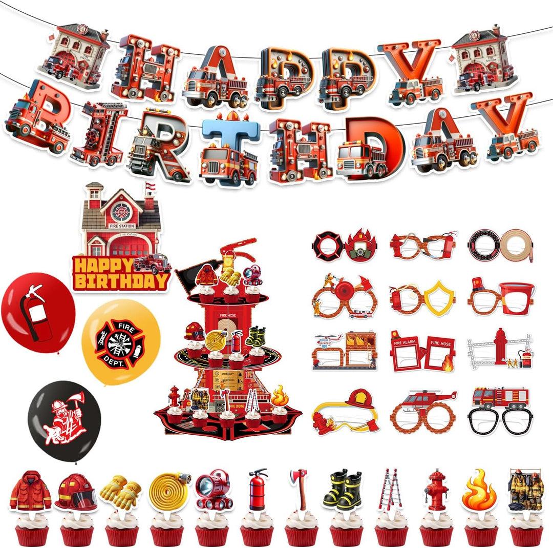 Dreistufiger Feuerwehr Kuchenständer, Cupcake Turm, Feuerwehr Themen Birthday Party Deko, tragbarer