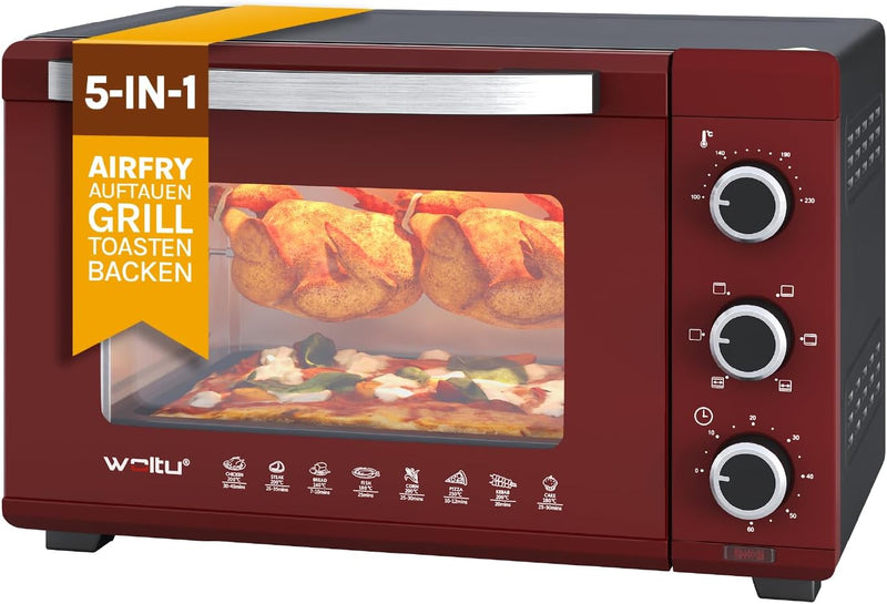 WOLTU Mini Backofen 32 Liter, 1600 Watt Toasterofen | Pizzaofen | Herausnehmbares Krümelblech mit Ti