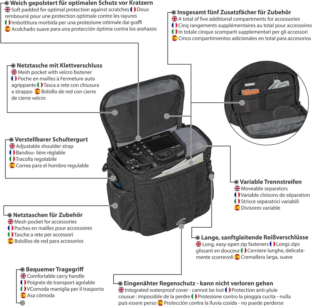PEDEA DSLR-Kameratasche "Fashion" mit Displayschutzfolie für Panasonic Lumix DMC-G2 / Pentax K-S2 /