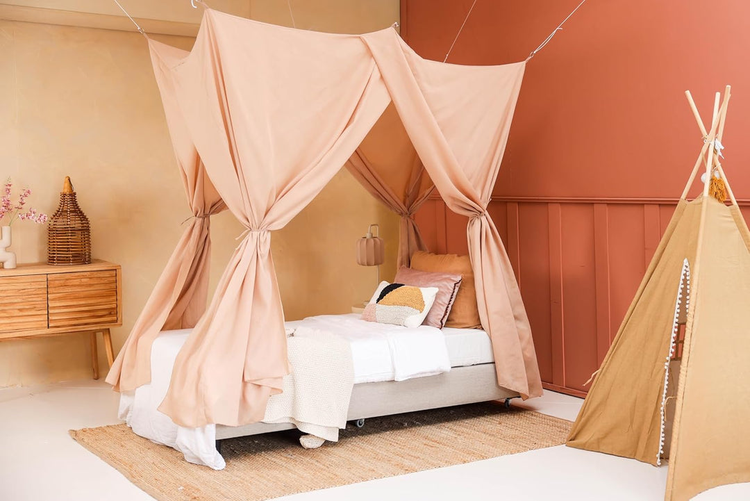 Nougat Betthimmel für Einzelbett | Rechteckiges Moskitonetz Grössen | Baldachin Bett für Teenagern &