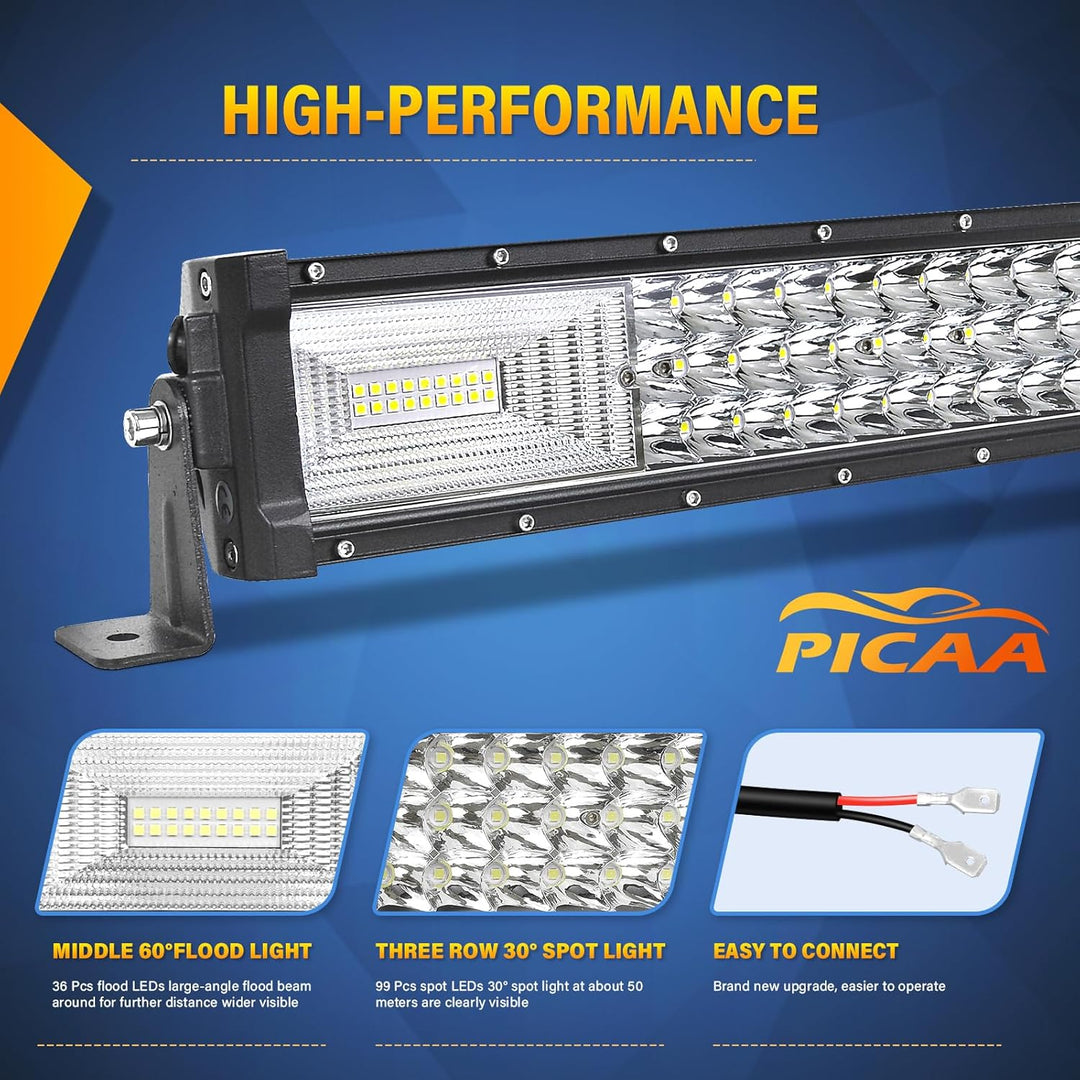PICAA Gebogene 22 Zoll 270W LED Lightbar 12V 24V, Tri-Reihen Spot Flood Combo Lichtbalken Arbeitssch